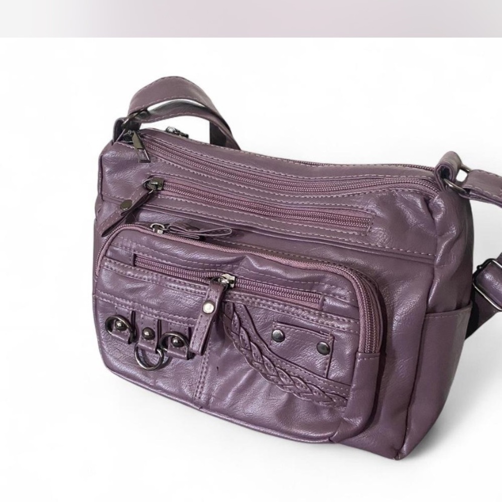 Purple Nylon Crossbody Bag with Textured Finish